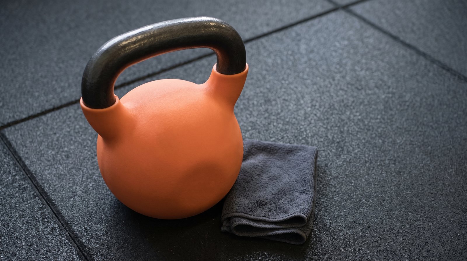 A coated kettlebell showing its handle opening and flat base.
