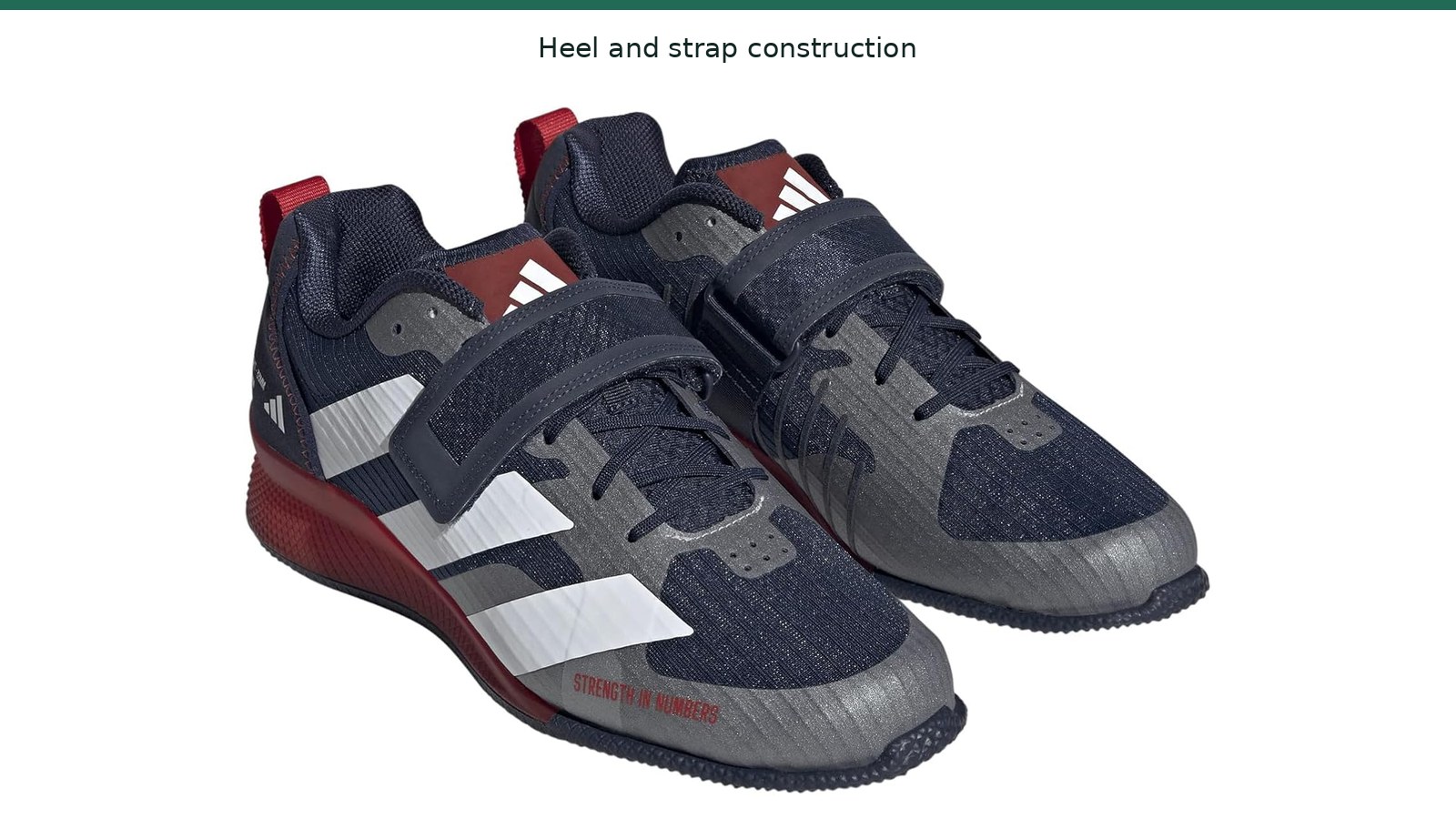 An Adidas Adipower weightlifting shoe pair showing the raised heels and instep straps.