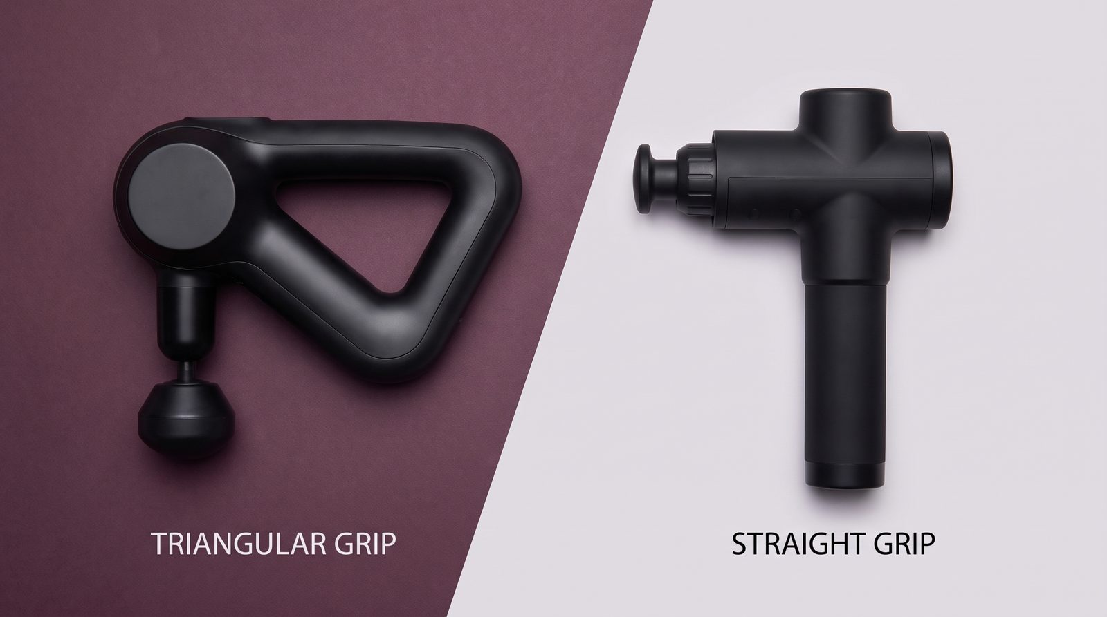Generic triangular-grip and straight-grip massage devices presented side by side.
