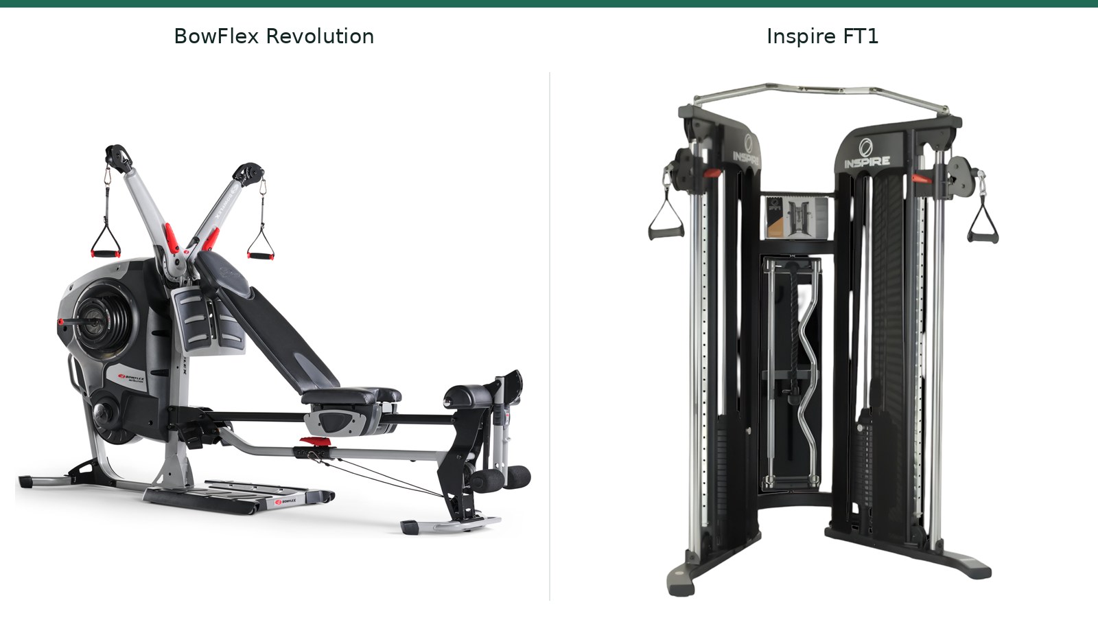 Source photographs of the BowFlex Revolution and Inspire FT1 home gym systems.