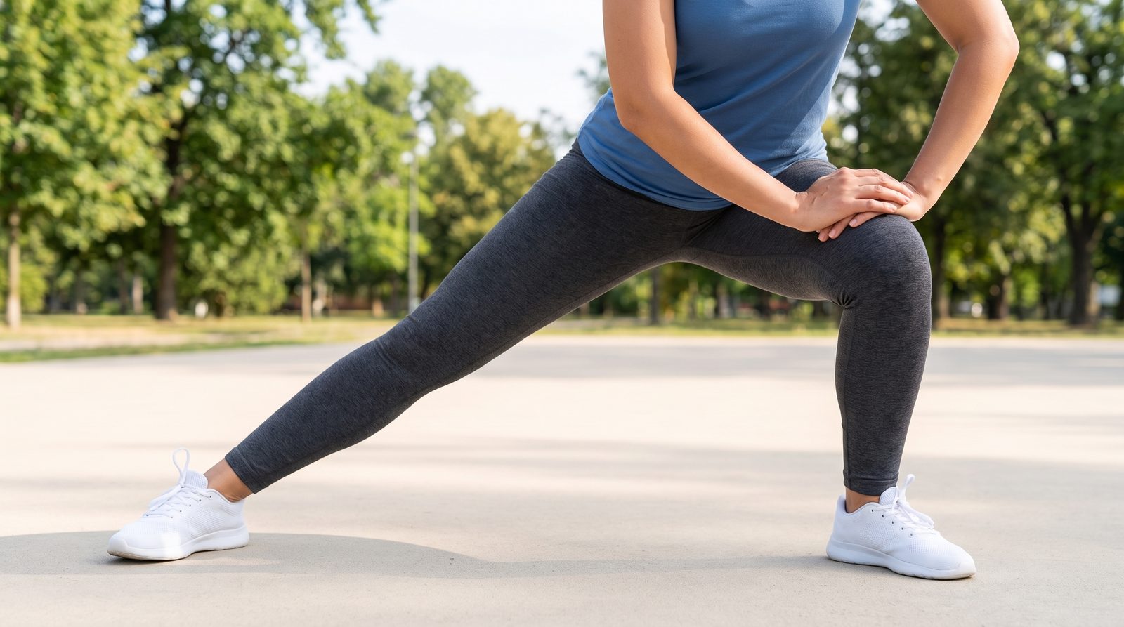 A side lunge with one knee bent and the opposite leg extended.