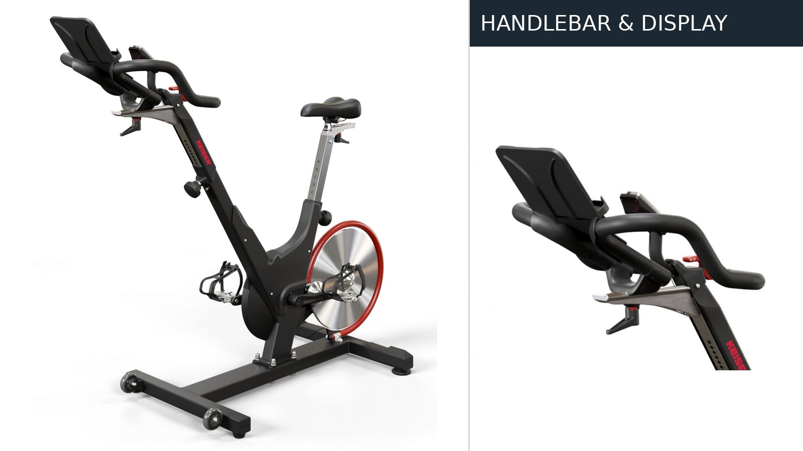 Keiser M3i indoor cycle with a closer view of its handlebar and display.