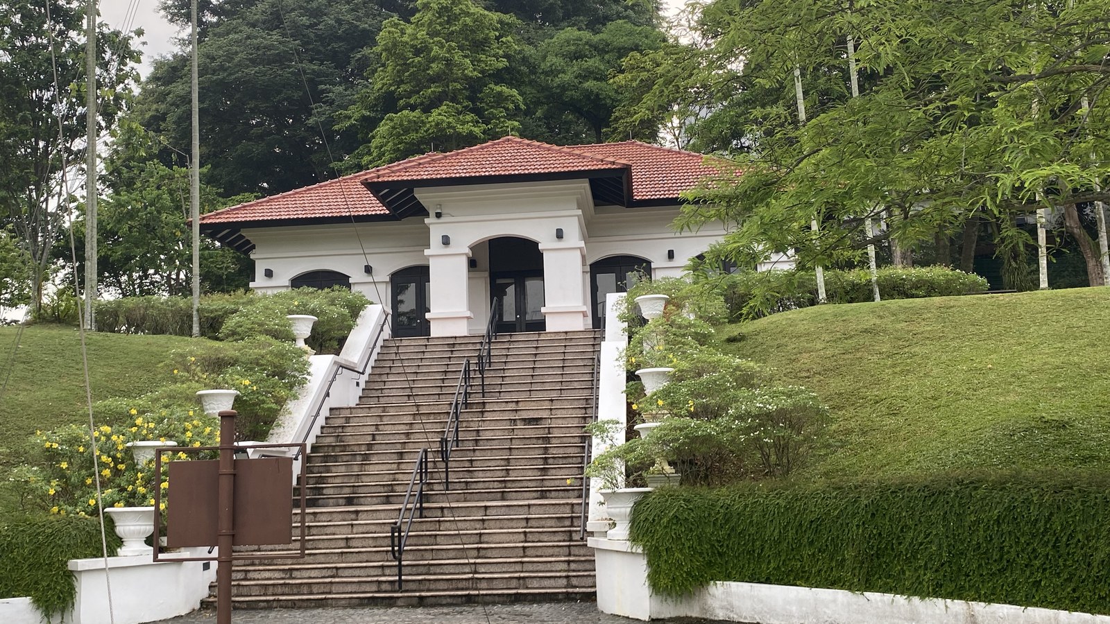 Steps and gardens leading to Raffles House at Fort Canning Park, photographed in November 2023.