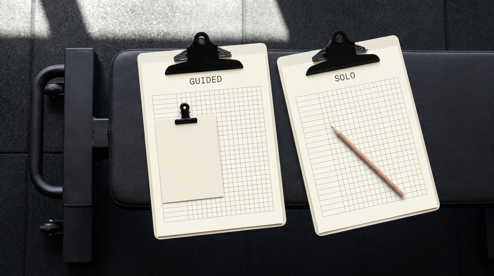 Blank guided and solo training clipboards presented side by side.