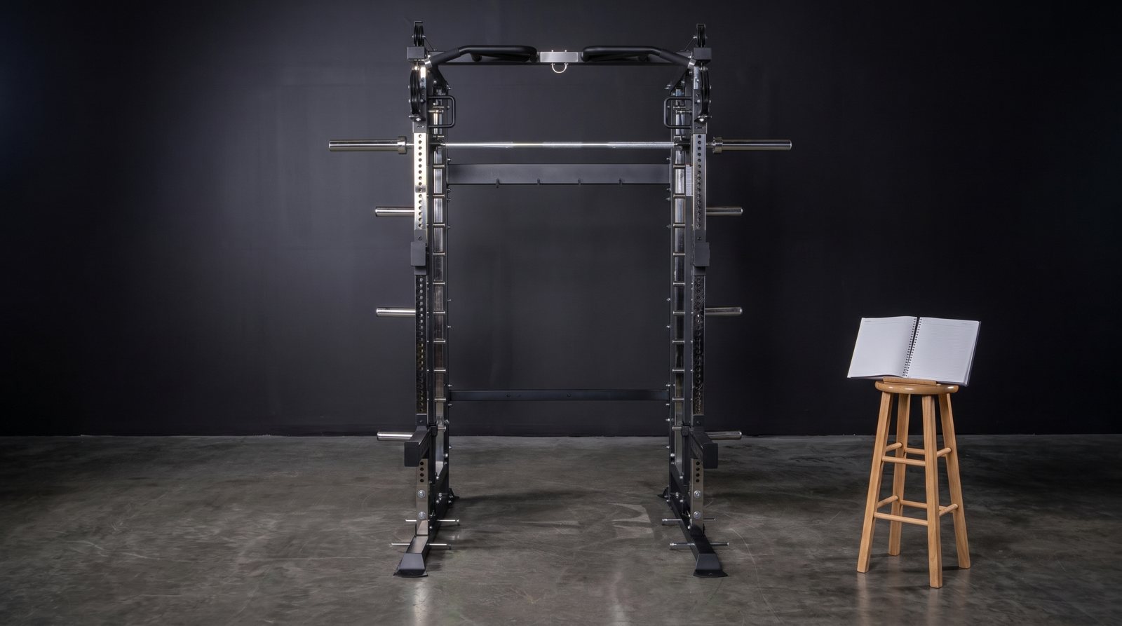 A rack with empty storage pegs and clear space beside it.